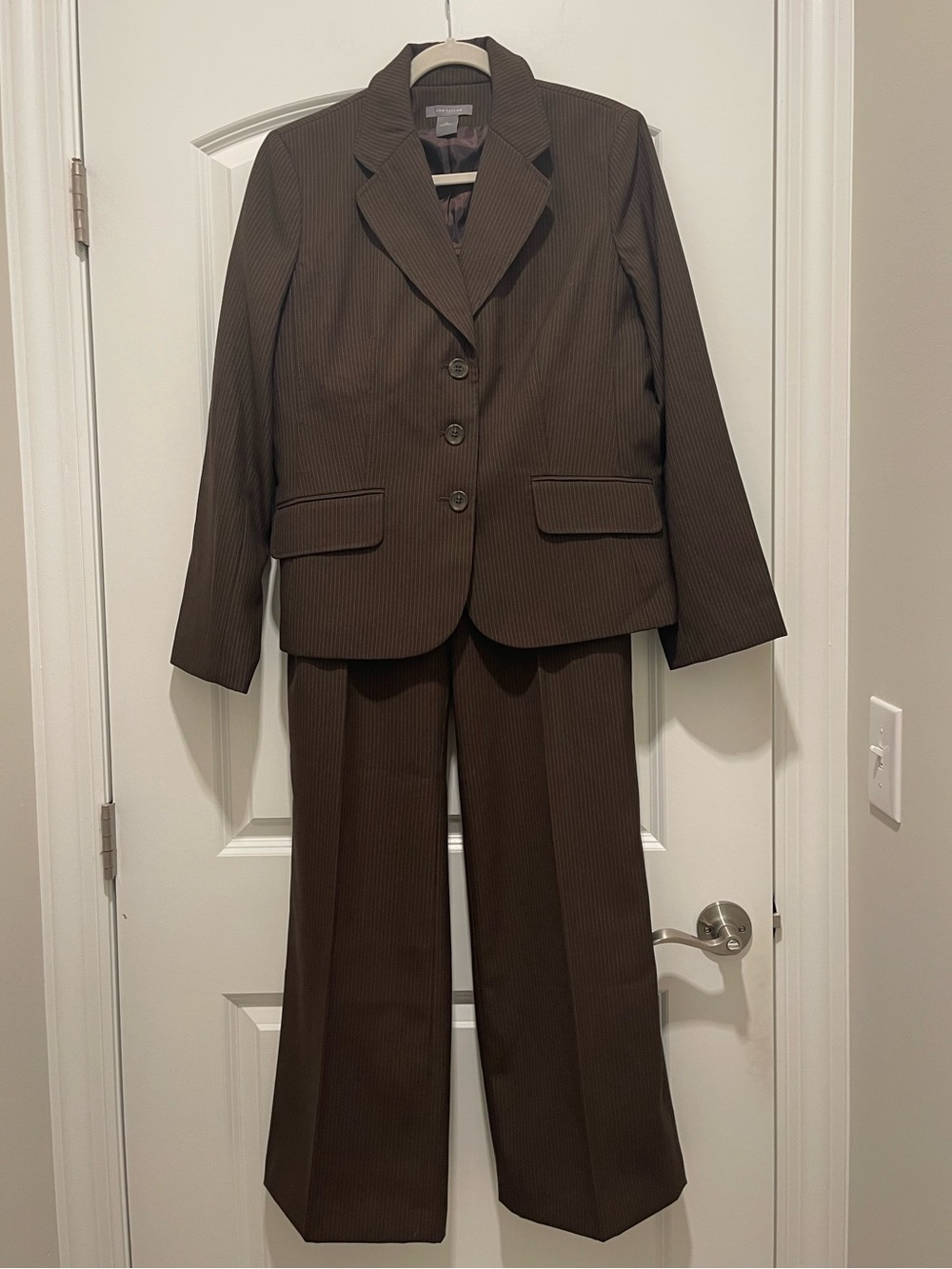 Ann Taylor Women’s Brown Pinstripe Pant Suit Jacket & Trousers